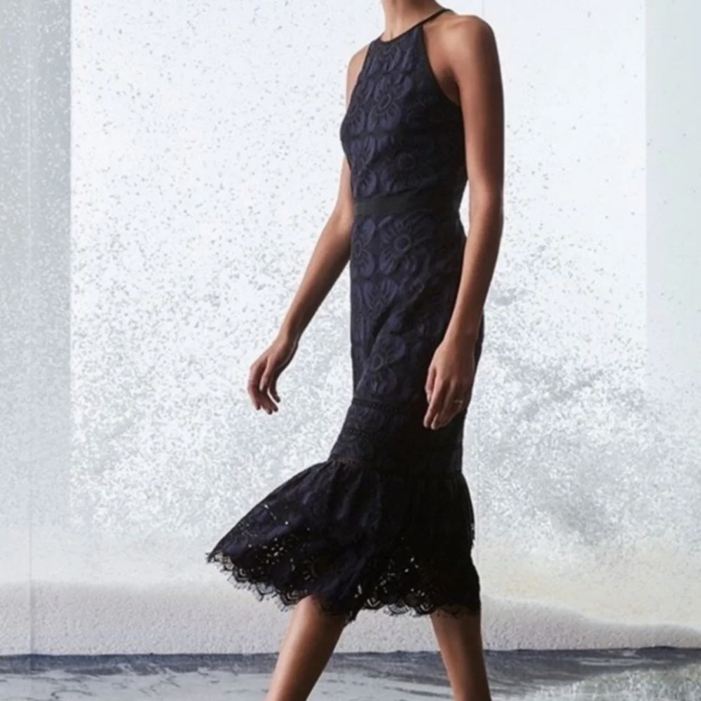Banana Republic black and navy lace tiered midi cocktail dress, 0 - Picture 2 of 9